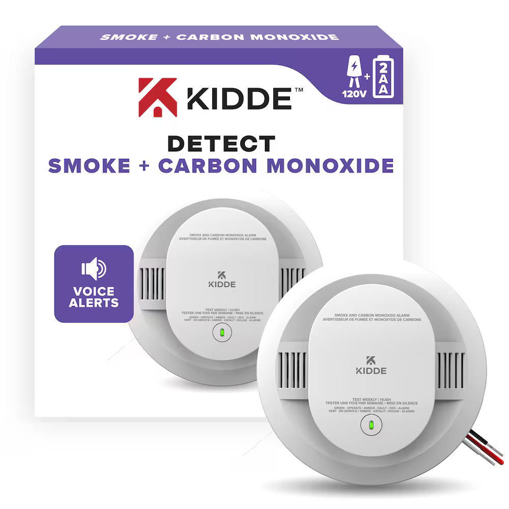 Kidde DETECT - 120V Photoelectric Smoke + Carbon Monoxide Alarm w/AA Backup Battery (30CUAR-VCA) - Batteries Included